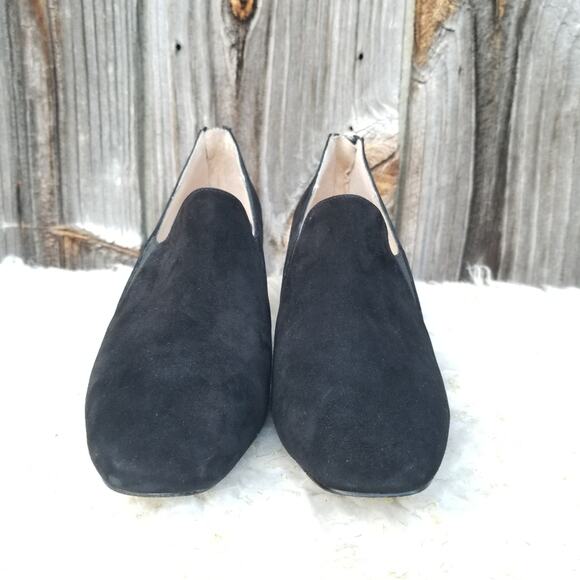Square Toe Pumps Adrienne Vittadini Lave Size 8.5 Black Suede Leather Pilgrim - Picture 3 of 15